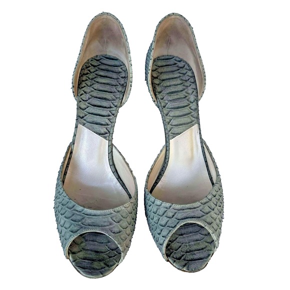 $590 CHRISTIAN DIOR ITALY SAGE GREEN SNAKESKIN LEATHER HEELS PUMP SIZE 36.5 - Picture 1 of 16